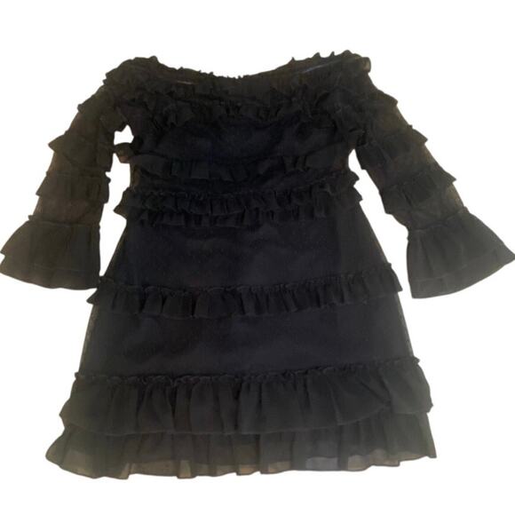 Venus Black Off Shoulder Ruffle Mesh Mini Dress Size 12 - Picture 2 of 4